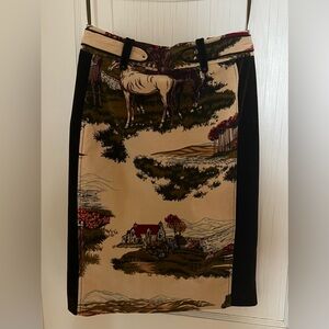 Cartonnier for Anthropologie Scenic Print Pencil Skirt in Beige and Black